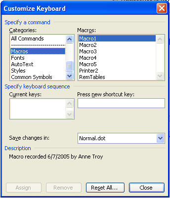 assign a keyboard shortcut to a macro in word for mac